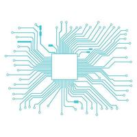 azul circuito tablero con sitio para procesador aislado en blanco. líneas con anillos a el termina vector eps 10