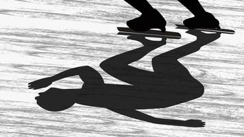 Silhouette with the shadow of a man running on ice. Speed skating. You can see the bottom of the legs and skates. Horizontal vector EPS 10.