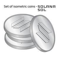 Set of coins in stack Solana SOL in isometric view in black and white isolated on white. Vector illustration.