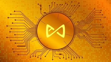 Axie Infinity AXS cryptocurrency token symbol in circle with PCB tracks on gold background. Digital currency coin icon in techno style for website or banner. Vector illustration.