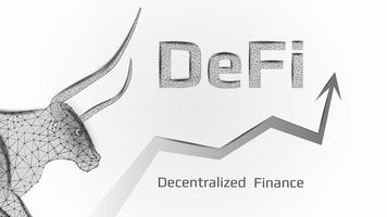 Defi decentralized finance bullish trend with a polygonal bull head and an upward arrow on white background. Vector illustration.