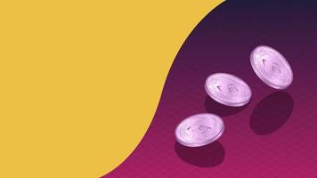 NFT non fungible tokens banner with isometric falling coins and copy space on yellow. Pay for unique collectibles in games or art. Vector illustration.