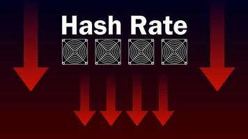 Hash rate fallen red down arrow. Mining power has dropped. Banner for news. Vector illustration.