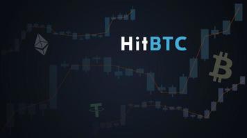 HitBTC cryptocurrency stock market name on abstract digital background. Crypto stock exchange for news and media. Vector EPS10.