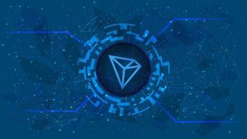 Tron TRX token symbol in a digital circle on polygonal blue background. Cryptocurrency coin icon. Digital gold for website or banner. Copy space. Vector. vector