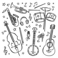 musical instrumentos monocromo mano dibujado bosquejo colección vector