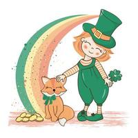 PATRICK RAINBOW Red Haired Leprechaun Vector Illustration Set