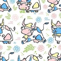 RUNNING COW Cartoon Seamless Pattern Vector Illustration