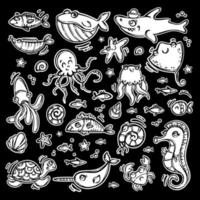 SEA ANIMAL STICKERS Nautical Travel Monochrome Vector Set