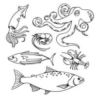 SEAFOOD Natural Healthy Nutrition Food Vector Illustration Set