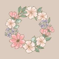 RETRO WREATH Floral Flower Hand Drawn Vector Illustration Set