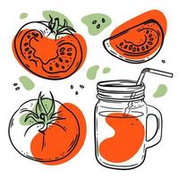 TOMATO JUICE Fresh Vegetable Sketch Vector Illustration Set