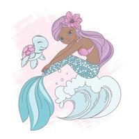 WAVE MERMAID Underwater Princess Walk Vector Illustration Set