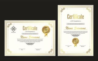 Certificate of achievement template with vintage gold border - Vector