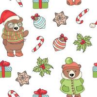 BEAR CHRISTMAS New Year Seamless Pattern Vector Illustration