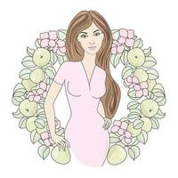 SPRING PORTRAIT Girl And Wreath Floral Vector Illustration Set
