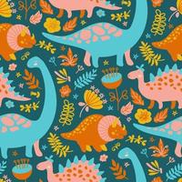 DINO TEXTILE Grunge Prehistoric Animals Seamless Pattern Vector