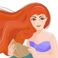 rojo peludo niña sirena submarino acortar Arte vector ilustración