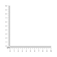 10 cm corner ruler. Measuring tool template with vertical and horizontal lines with centimeters and millimeters markup and numbers vector