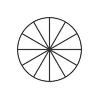 Circle divided in 12 segments. Pie or pizza round shape cut in twelve equal parts in outline style. Simple business chart example vector