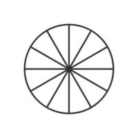 Circle divided in 12 segments. Pie or pizza round shape cut in twelve equal parts in outline style. Simple business chart example vector