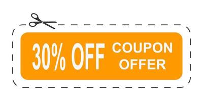 30 percent off price proposition. Coupon with dotted cut line and scissors icon vector