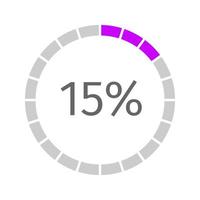 15 percent filled round loading bar divided on segments. Buffering, progress, waiting or downloading icon vector