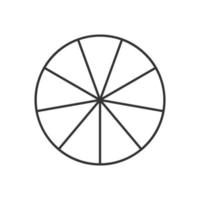 Circle divided in 9 segments. Pie or pizza round shape cut in nine equal slices in outline style. Simple business chart vector