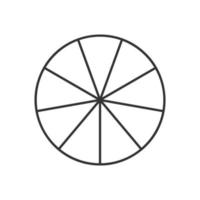 Circle divided in 9 segments. Pie or pizza round shape cut in nine equal slices in outline style. Simple business chart vector