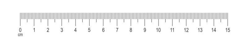 Horizontal scale of ruler with 15 centimeters markup and numbers. Distance, height or length measurement math or sewing tool vector