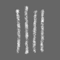 Chalk drawn tally mark symbolized number 4 on gray background. Four white hand drawn sticks, cunting stripes on chalkboard. Unary numeral system sign vector