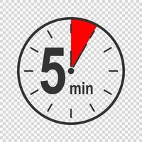 Clock icon with 5 minute time interval. Countdown timer or stopwatch symbol. Infographic element for cooking or sport game vector