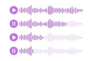 Voice message icons. Audio chat with playing and paused speech sound waves. Messenger, radio, podcast mobile app interface vector