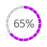 Round loading bar with 65 percent filled surface. Progress, transfer, waiting or downloading symbol divided on segments vector