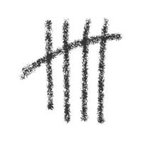 Charcoal hand drawn tally mark. Four sticks crossed out by slash line. Day counting sign on prison wall. Unary numeral system number 5 symbol vector