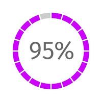 Round loading bar with 95 percent filled surface. Progress, waiting or downloading symbol divided on segments from 1 to 20. Infographic element for website interface vector