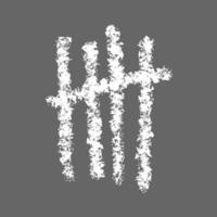 Chalk hand drawn tally mark. Counting stripes on chalkboard. Number 5 symbol in unary numeral system. White sticks sorted by four and crossed out by slash line vector