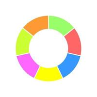 Donut chart divided in 7 sections. Colorful circle diagram. Infographic wheel icon. Round shape cut in seven equal segments vector
