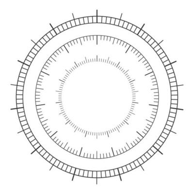 Set of circular 360 degree scale. Barometer, compass, thermometer measuring tool template