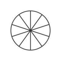 Circle divided in 10 segments. Pie or pizza round shape cut in ten equal parts in outline style vector