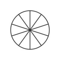 Circle divided in 10 segments. Pie or pizza round shape cut in ten equal parts in outline style vector