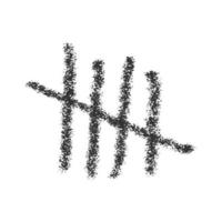 Charcoal tally mark icon. Four sticks sorted crossed out by slash line. Day counting symbol on jail wall. Unary numeral system sign vector