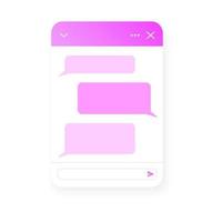 Chat bot screen template. Life chat pop up window with empty message bubbles. Virtual assistant, online customer support conversation. Mobile messenger app design vector