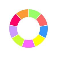 Donut chart segmented into 9 equal parts. Colorful circle diagram. Infographic wheel icon. Round shape cut in nine sections vector