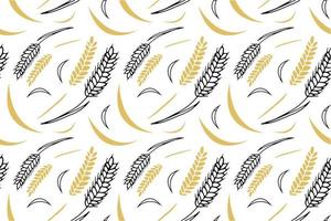 Wheat seamless pattern Doodle style. Vector outline endless image. Trendy wheat theme pattern.