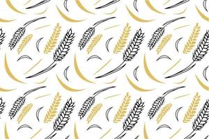 Wheat seamless pattern Doodle style. Vector outline endless image. Trendy wheat theme pattern.