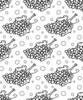 Grape Doodle seamless pattern. Vector black and white outline. Bunch of grapes endless image.