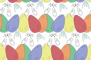 Seamless pattern eggs Easter, Muzzle bunny. Vector illustration. Texture of Easter gift, textile.