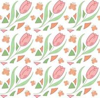 Seamless pattern tulip, butterfly, triangle. Spring geometric vector pattern red, green color.