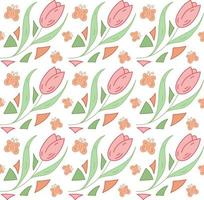 Seamless pattern tulip, butterfly, triangle. Spring geometric vector pattern red, green color.